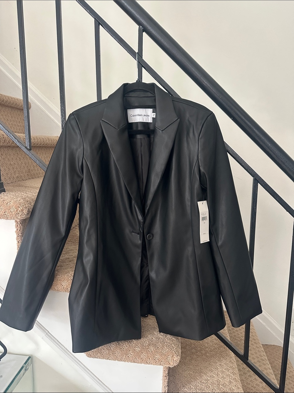 Calvin Klein Black Faux Leather Blazer Jacket